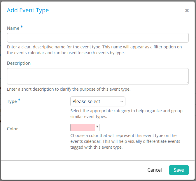 Add event type details