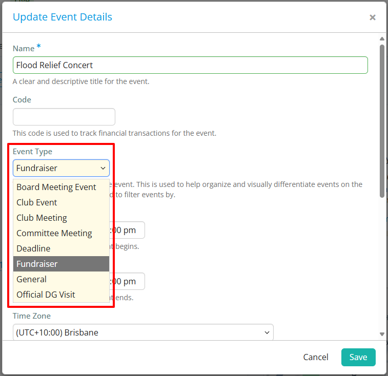 Set event type on cloud event