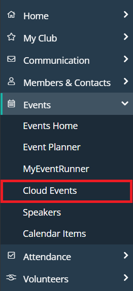Click Events and then Cloud Events in left-hand menu