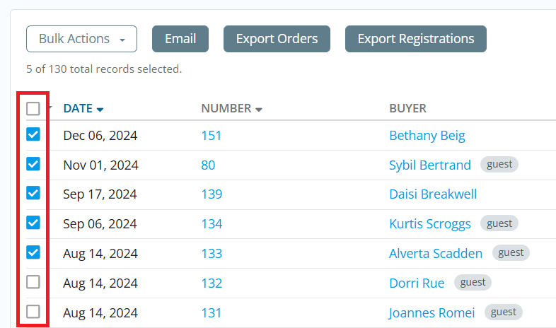 Click checkboxes to the left-hand side of the information you wish to export