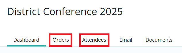 Click Orders or Attendees tab