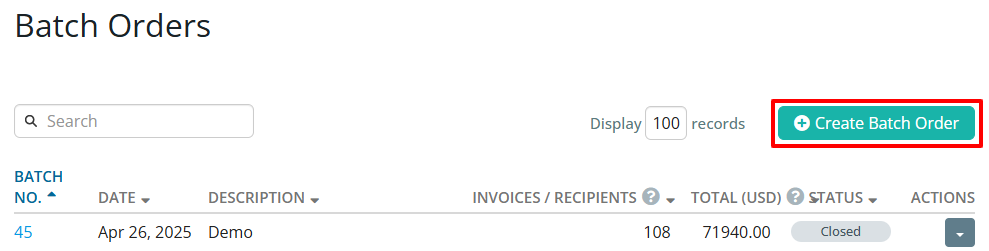Create batch order