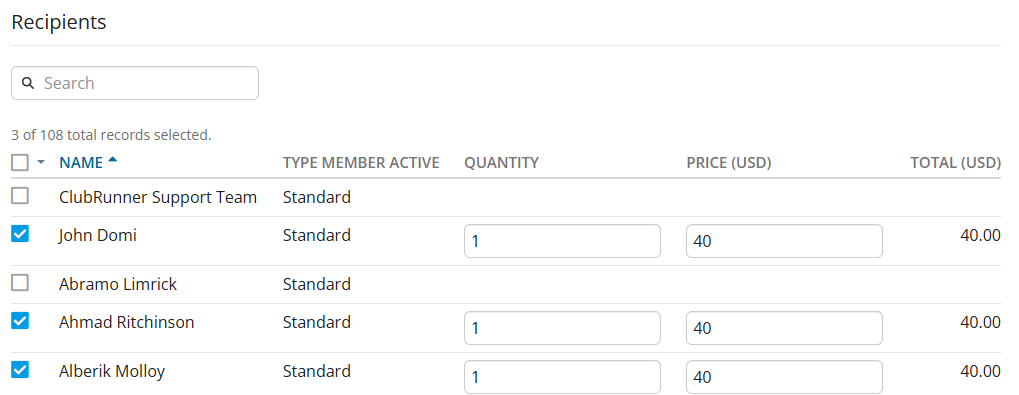 Batch item recipients