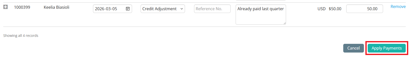 Click Apply Payments in the bottom right-hand corner