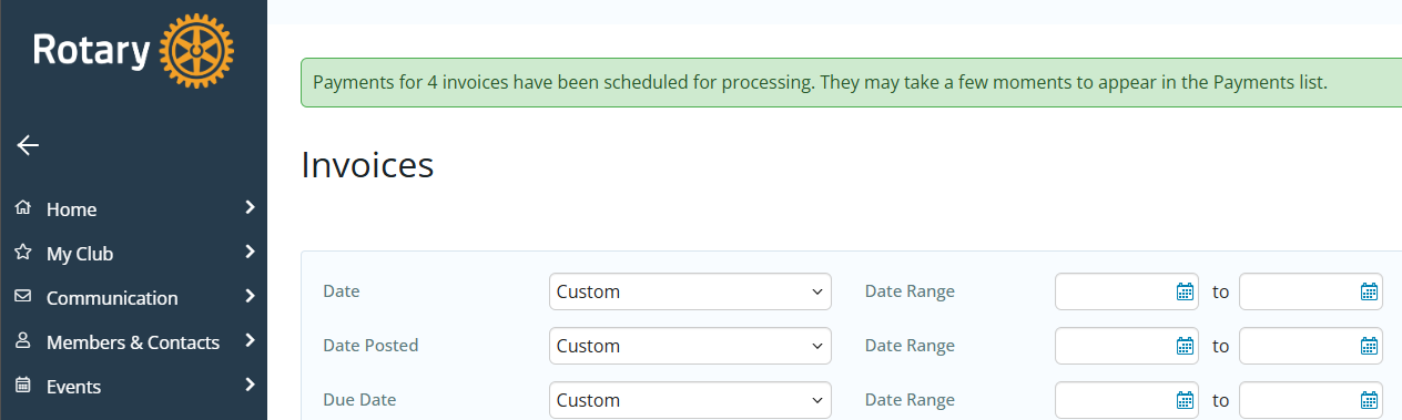 Payments are pending and may be verified on the Payments page