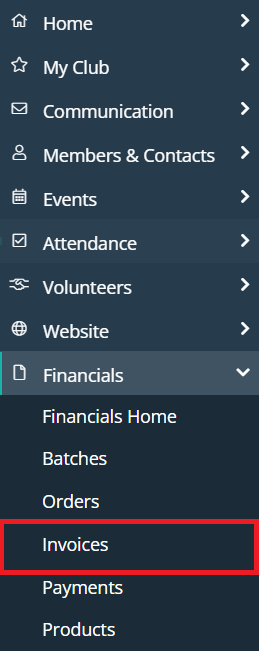 Click Invoices in left-hand menu