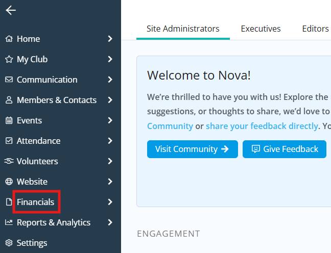 Click Financials in the left-hand menu
