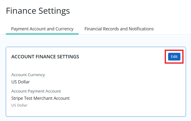 Default payment account information