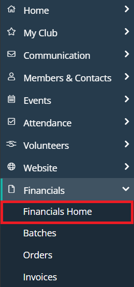 Click on Financials Home in menu