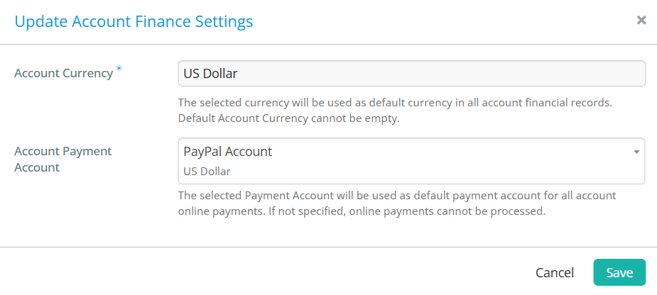 Update default payment account settings