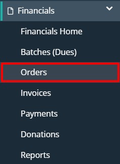 Financials orders menu item