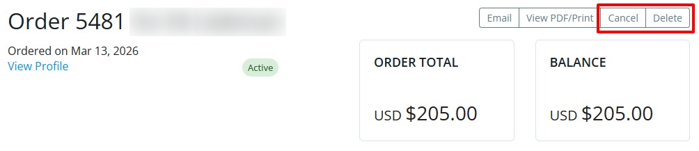 Cancel or delete on individual order