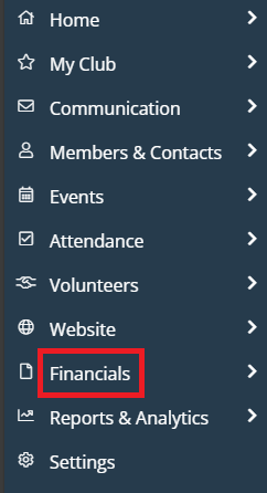 Financials products menu item