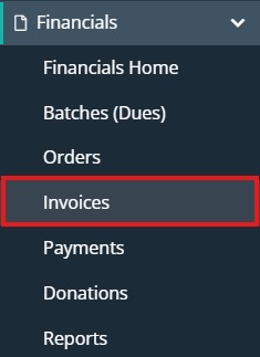 Financials Invoices menu item