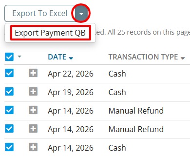 Select payments to export