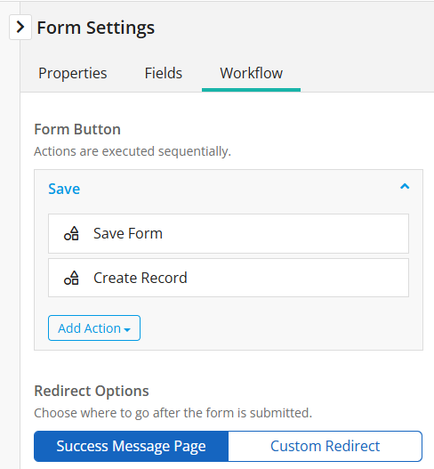 Options in the Workflow tab