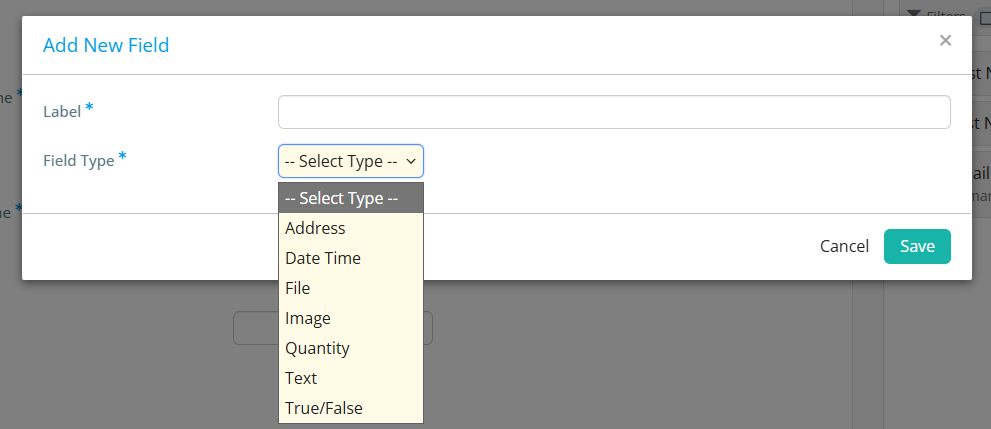 Add Label and select Field Type
