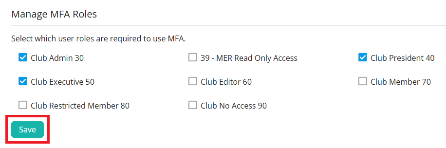 Toggle the roles that will require MFA and click save
