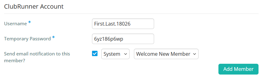 Add member ClubRunner account details