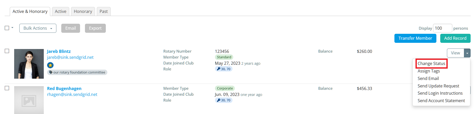 Click drop-down and then Change Status