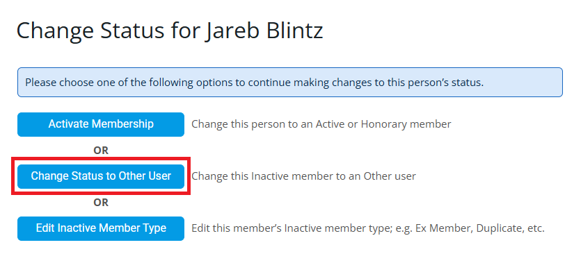 Click Change Status to Other User