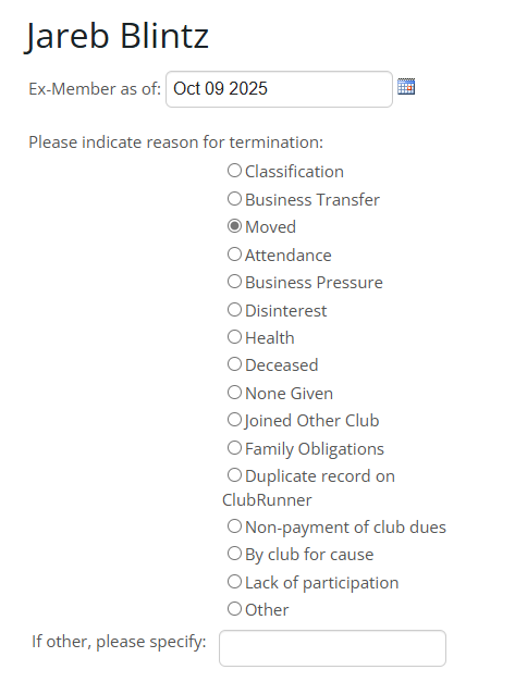 Select termination date and reason