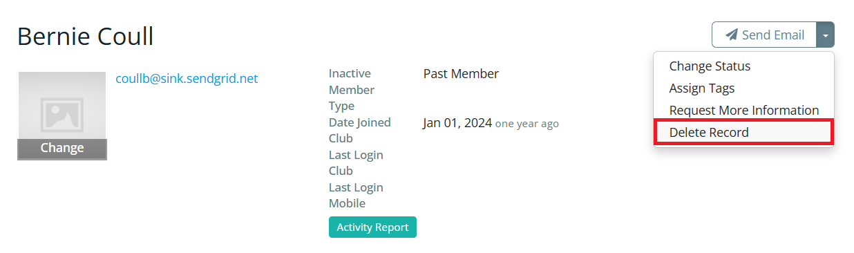 Click Delete Record option from drop-down menu