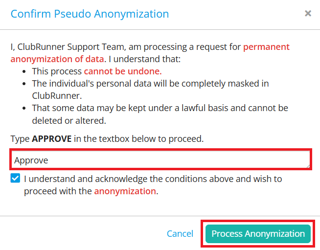 Confirm pseudo-anonymization of selected records