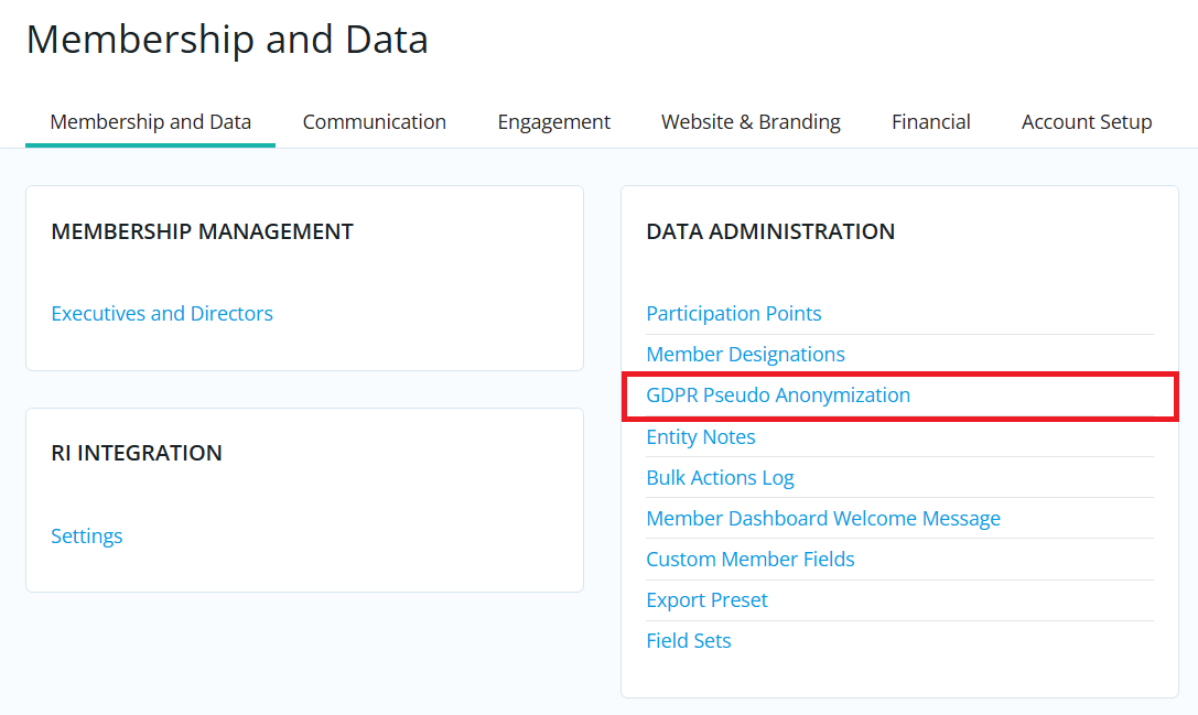 Click Anonymization link in Data Administration section
