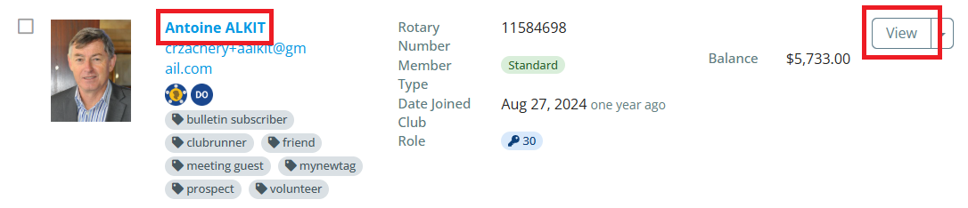 Click View or the member's name to open their profile