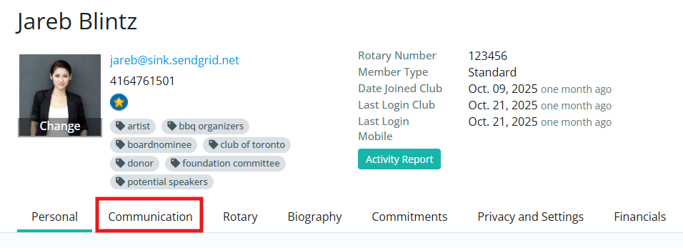 Click the Communication tab