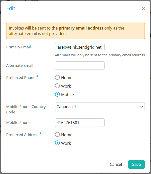 Edit the information and then click Save