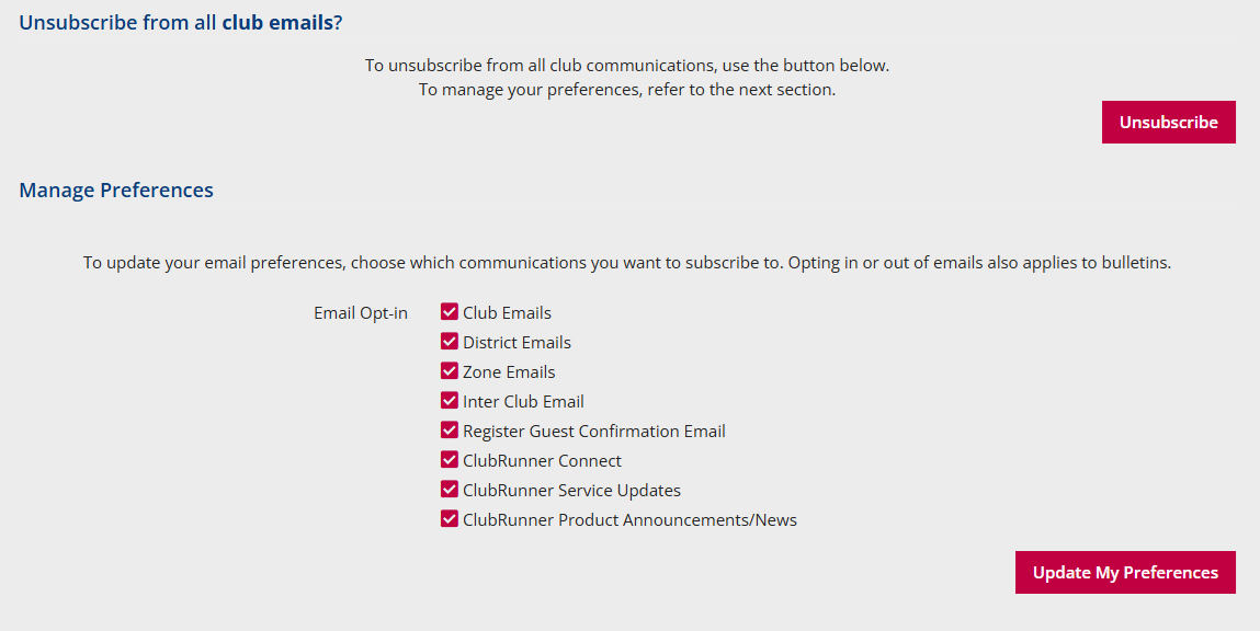 Make updates to your email preferences or unsubscribe from all emails