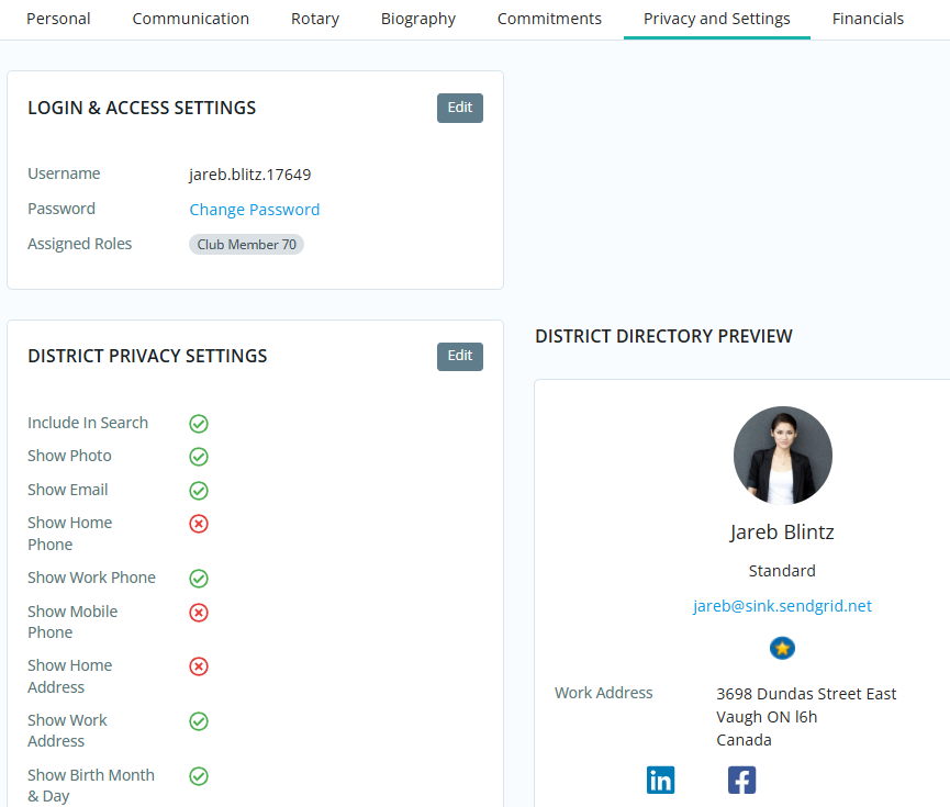 Privacy and Settings Tab