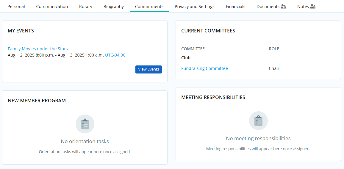 Commitments tab example