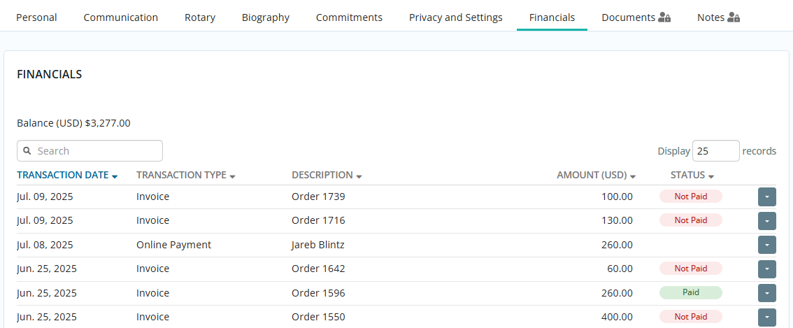 Financial tab example