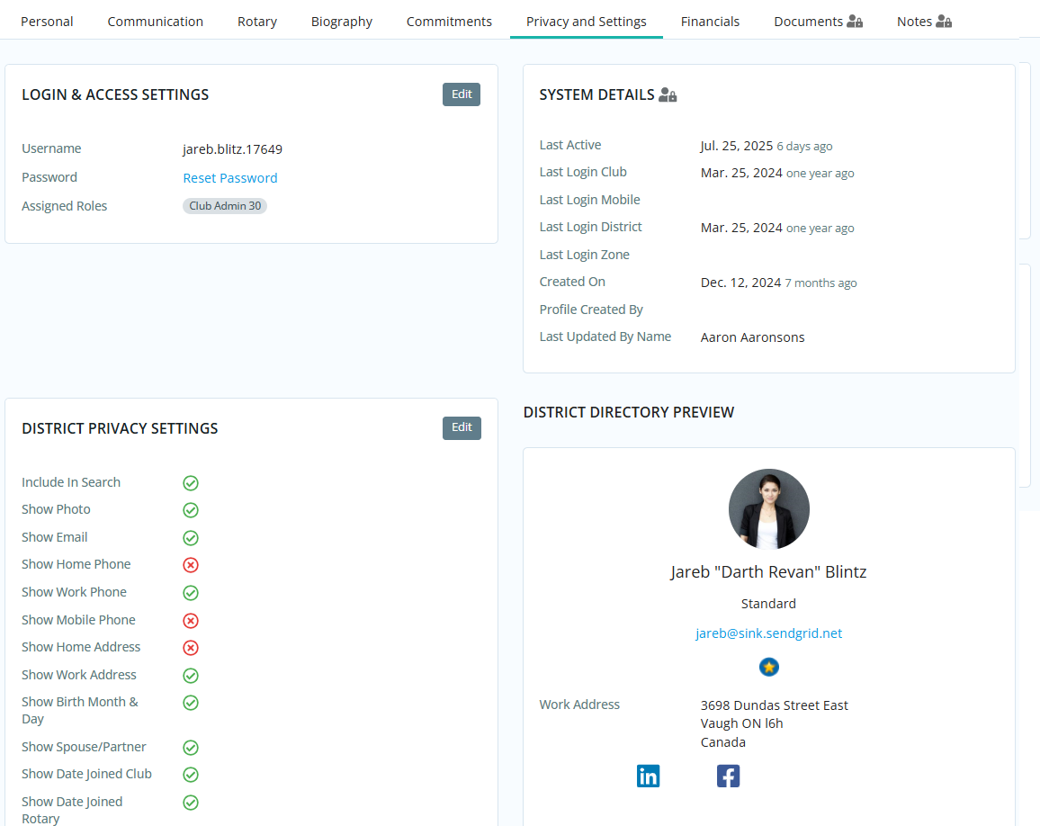 Privacy tab example