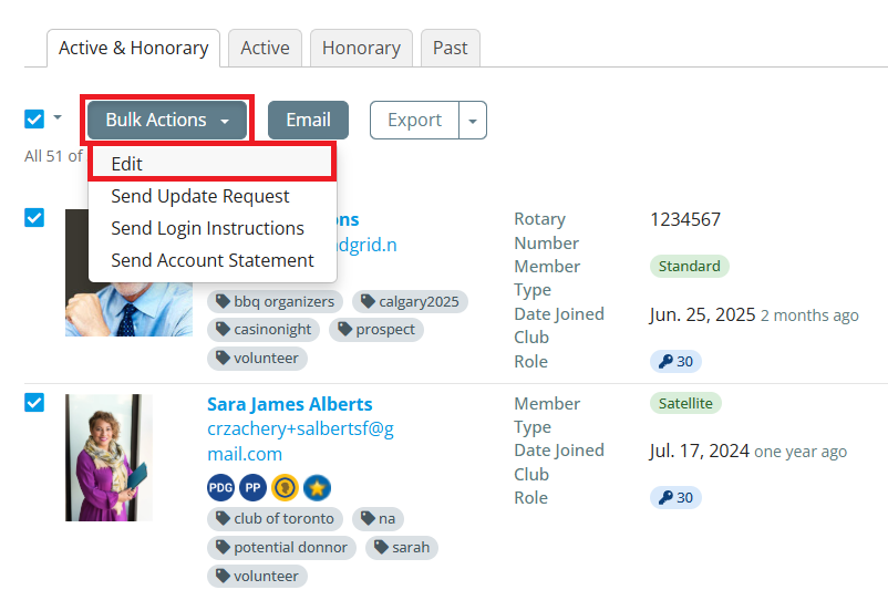 Select records, click Bulk Actions and then Edit