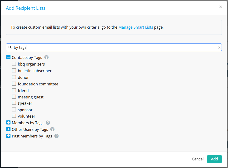 Select email recipients by tags