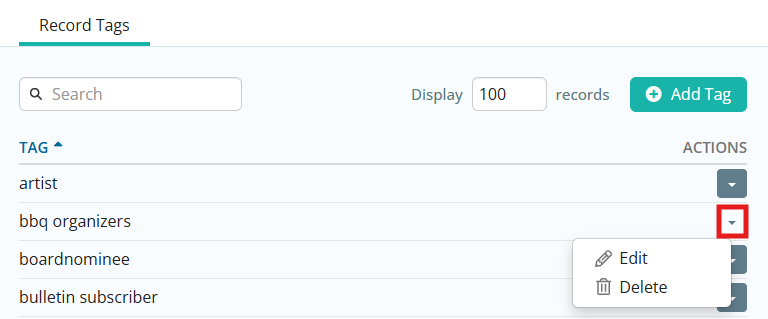 Click the drop-down arrow in the right-hand actions menu, then choose a selection
