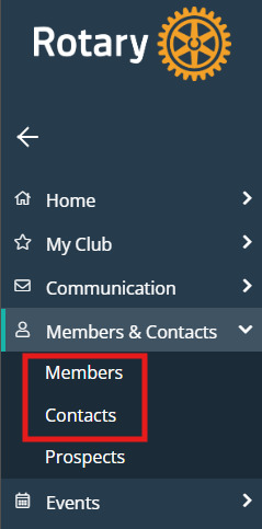 Click Members & Contacts in the left-hand menu, then Members or Contacts