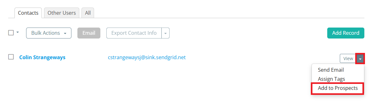 Click the drop-down arrow in the actions column, then click Add to Prospects