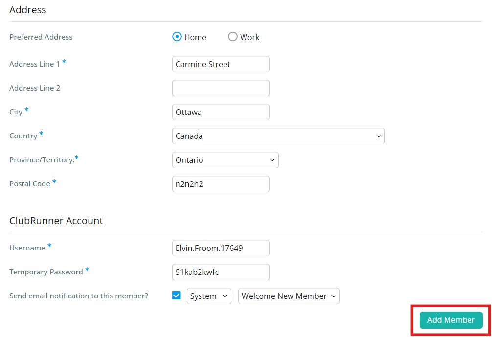 Fill in the required fields and click Add Member