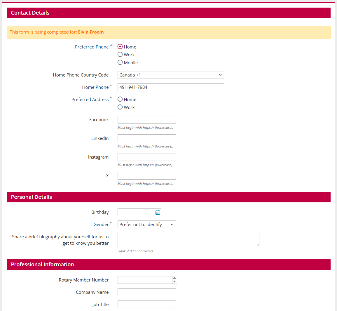 A preview of the Membership Application Form