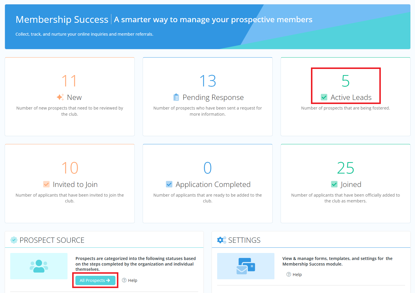 Click Active Leads or All Prospects to locate the prospect record