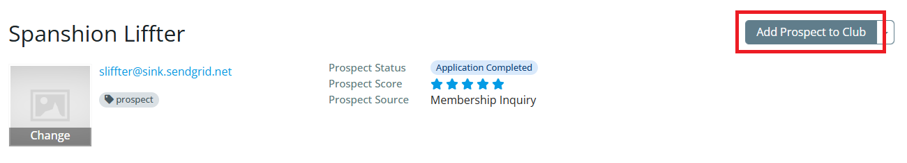 Click Add Prospect to Club to convert them into a member account