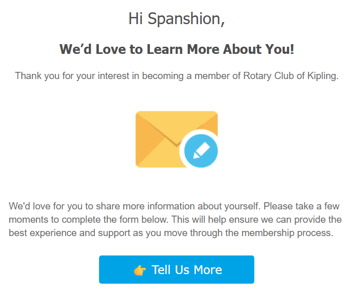 Email with the Tell Us More link