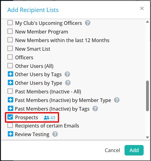 Add prospects recipient list