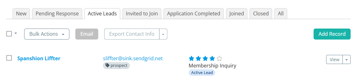 Prospect moved to the Active Leads section