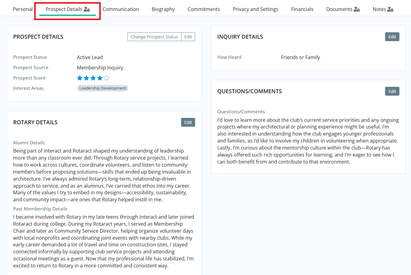 Navigate to the prospect's profile and click Prospect Details to see their responses